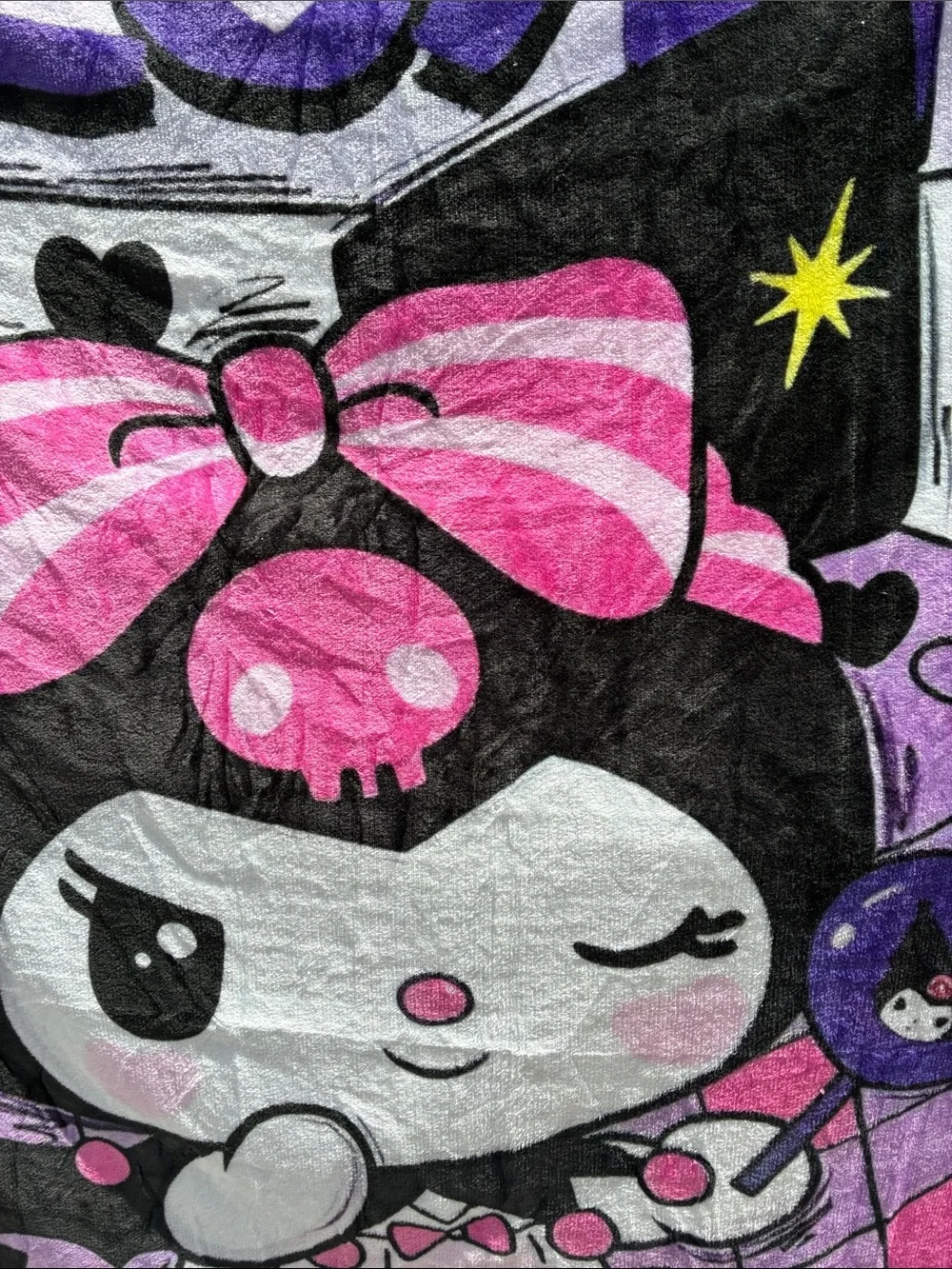 Sanrio Kuromi Graphic Plush Blanket Throw Purple Hello Kitty Anime 54” x 49”